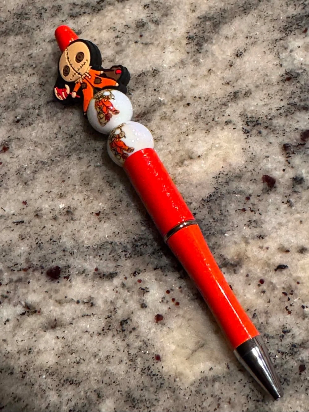 Rag doll Halloween Themed Beaded Pen - Orange Decorative Ballpoint